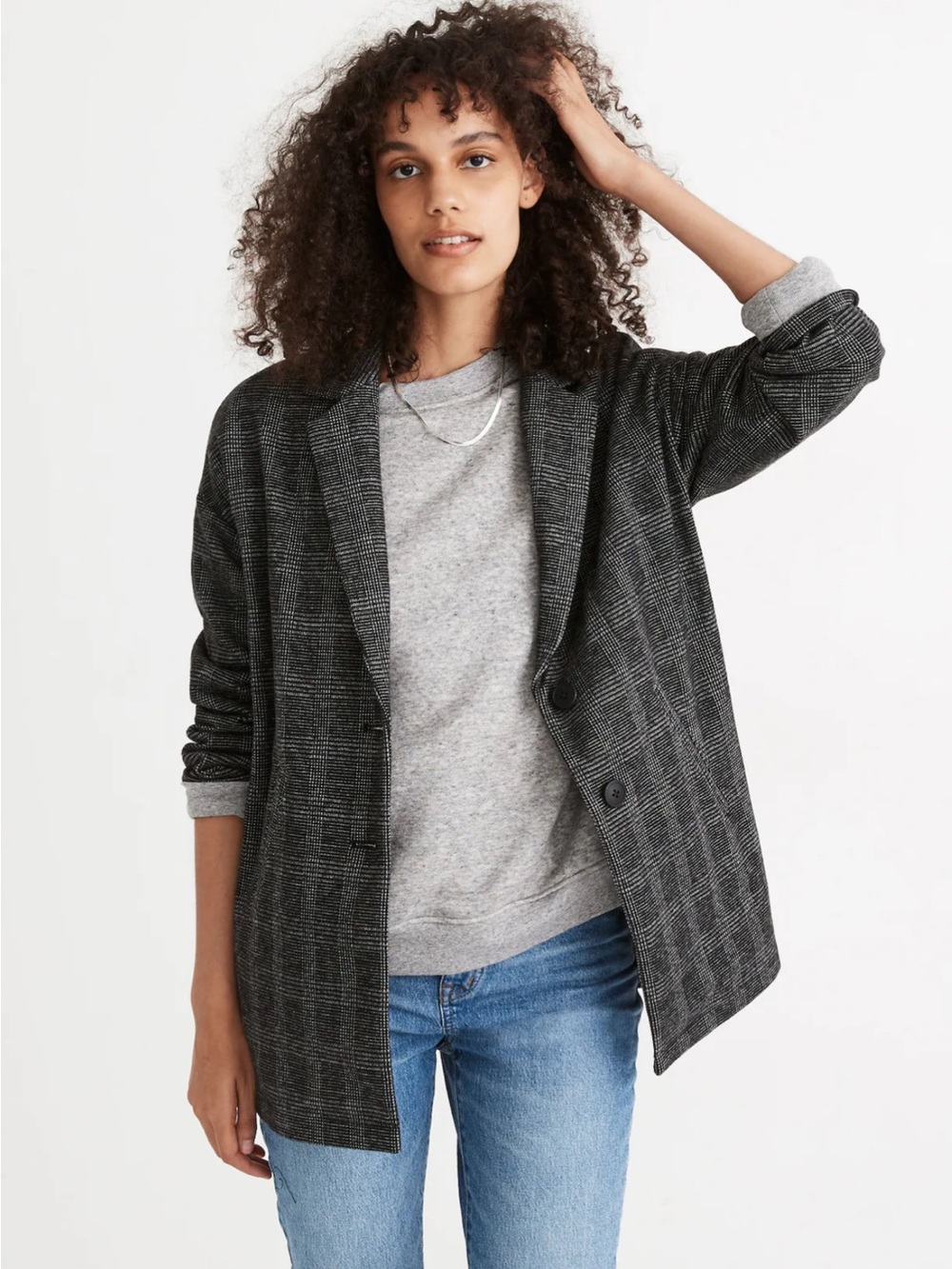 Madewell Oversized Knit Glen Plaid Blazer size Large